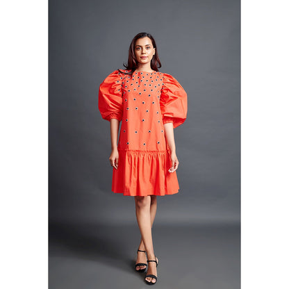 Deepika Arora Orange Short Backless Gathered Hem Mini Dress