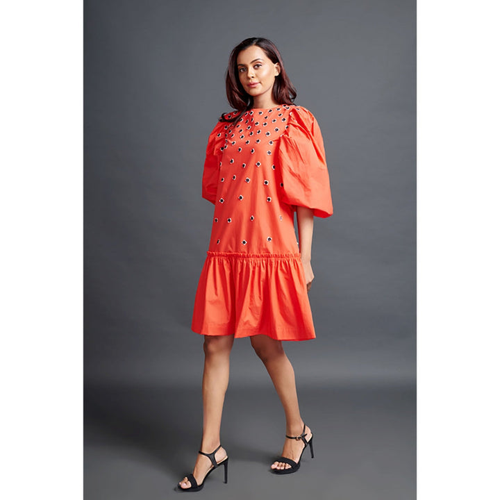 Deepika Arora Orange Short Backless Gathered Hem Mini Dress