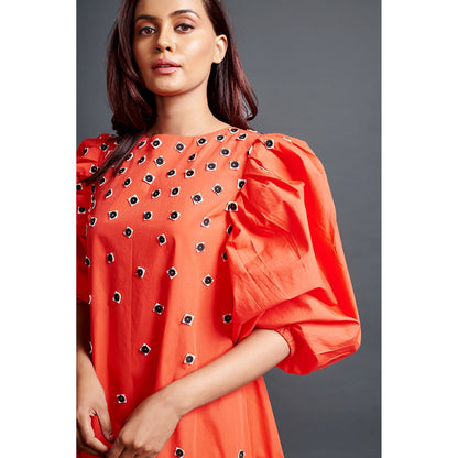 Deepika Arora Orange Short Backless Gathered Hem Mini Dress