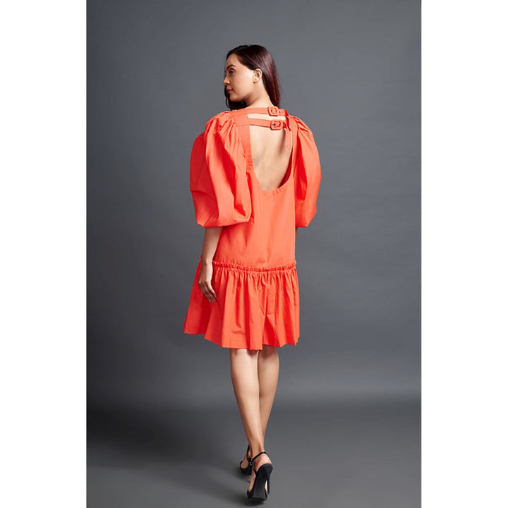 Deepika Arora Orange Short Backless Gathered Hem Mini Dress