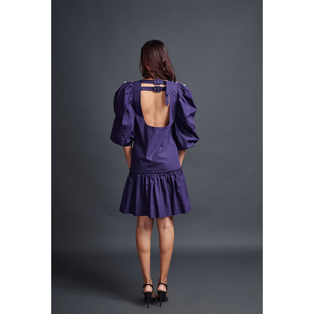 Deepika Arora Purple Short Backless Gathered Hem Mini Dress