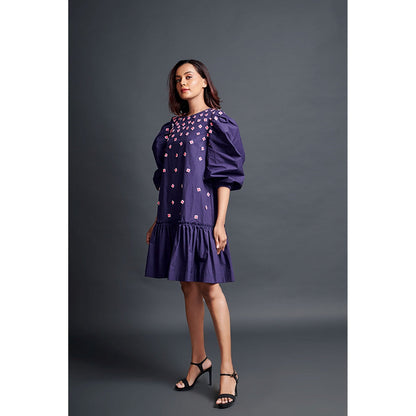 Deepika Arora Purple Short Backless Gathered Hem Mini Dress