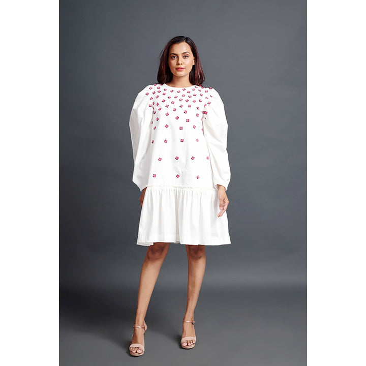 Deepika Arora White Short Backless Gathered Hem Mini Dress