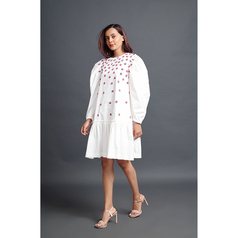 Deepika Arora White Short Backless Gathered Hem Mini Dress