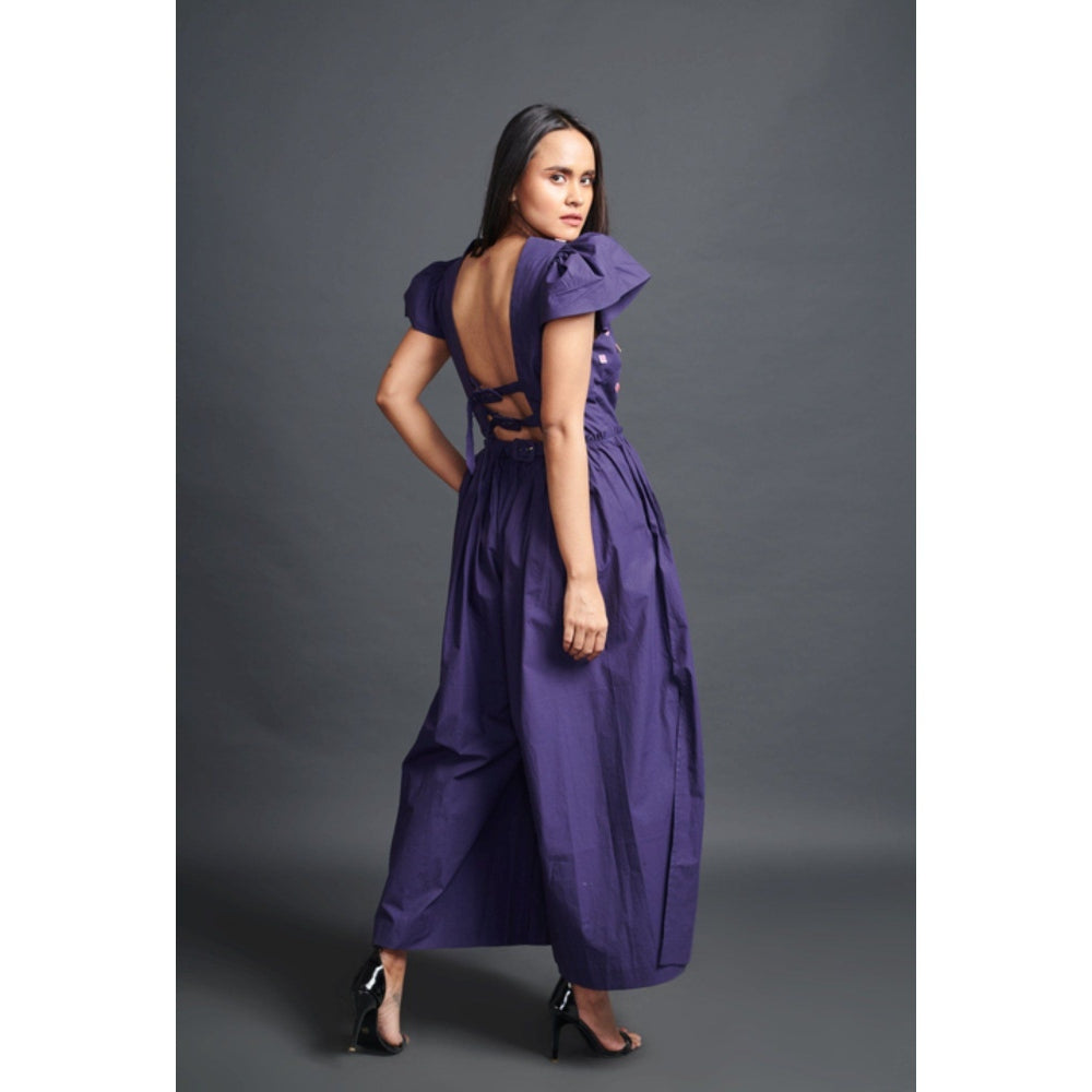 Deepika Arora Backless Embroidered Jumpsuit Purple