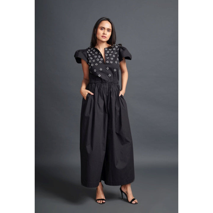 Deepika Arora Backless Embroidered Jumpsuit Black