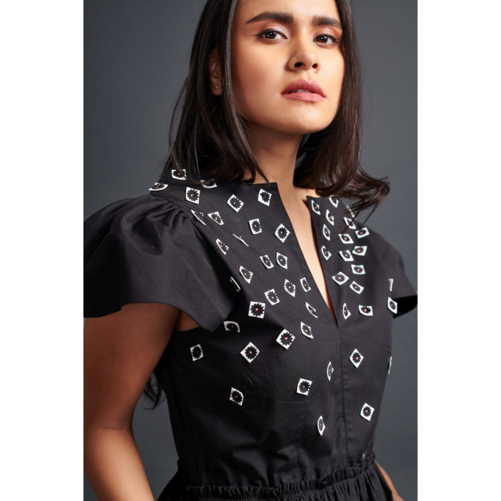Deepika Arora Backless Embroidered Jumpsuit Black