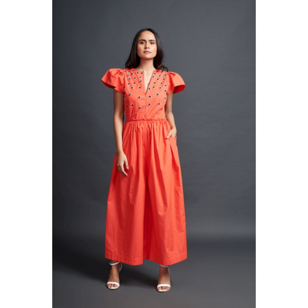 Deepika Arora Backless Embroidered Jumpsuit Orange