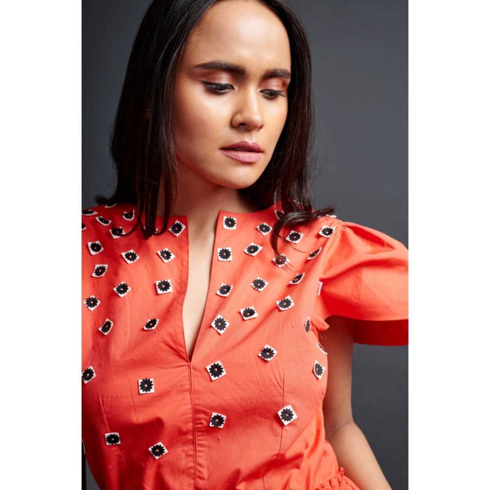 Deepika Arora Backless Embroidered Jumpsuit Orange