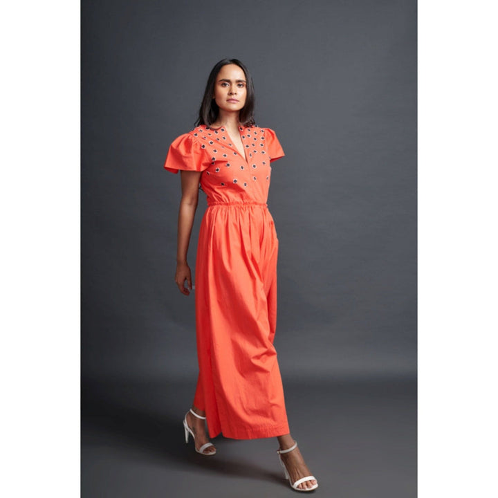 Deepika Arora Backless Embroidered Jumpsuit Orange