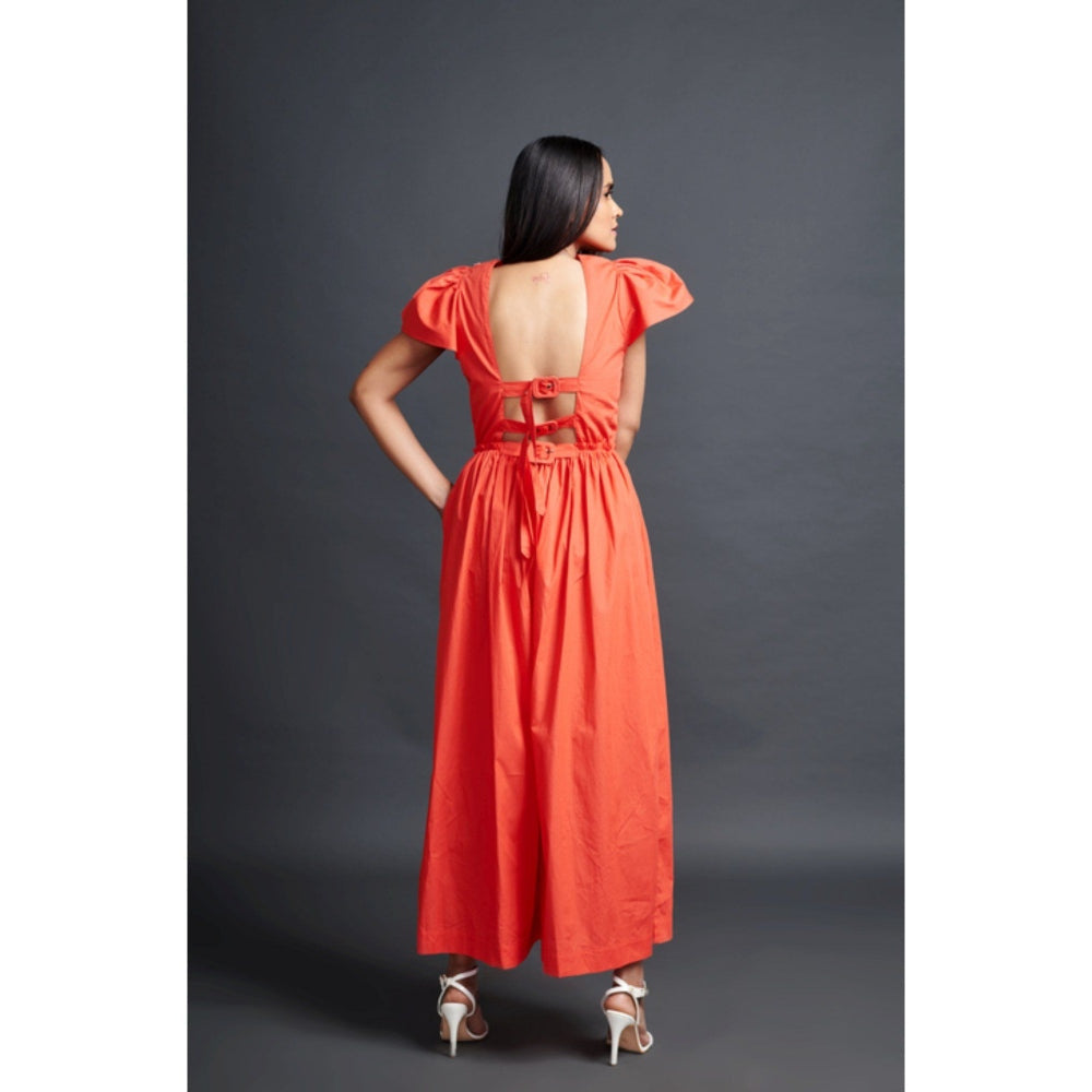 Deepika Arora Backless Embroidered Jumpsuit Orange