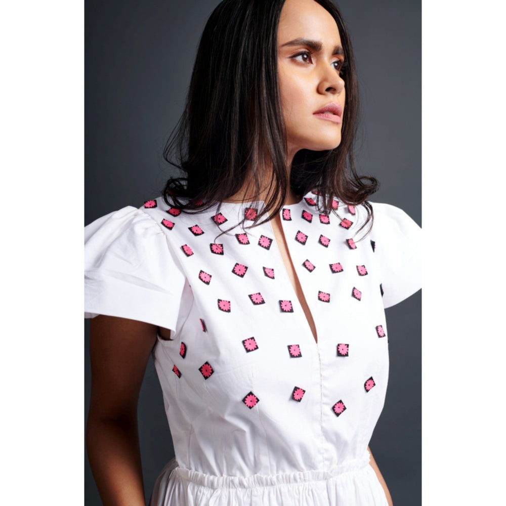 Deepika Arora Backless Embroidered Jumpsuit White