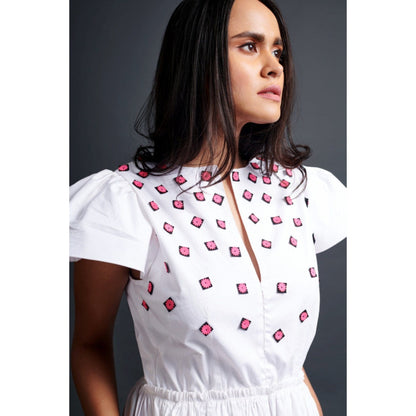 Deepika Arora Backless Embroidered Jumpsuit White