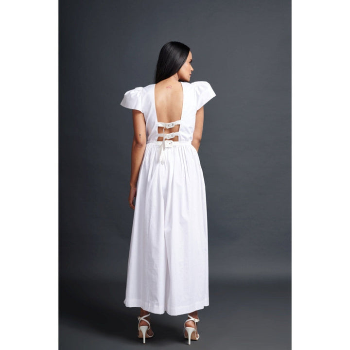 Deepika Arora Backless Embroidered Jumpsuit White