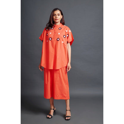Deepika Arora Oversized Shirt with Pant Co-Ord Set Orange (Set of 2)