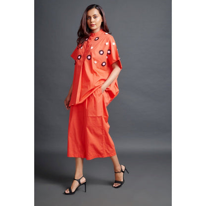 Deepika Arora Oversized Shirt with Pant Co-Ord Set Orange (Set of 2)