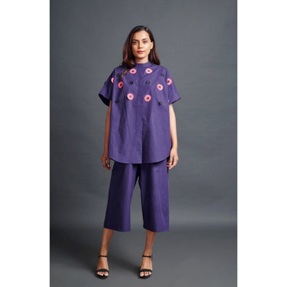 Deepika Arora Oversized Shirt with Pant Co-Ord Set Purple (Set of 2)