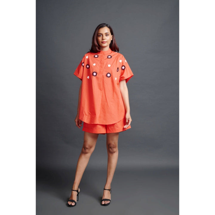 Deepika Arora Oversized Shirt with Shorts Co-Ord Set Orange (Set of 2)