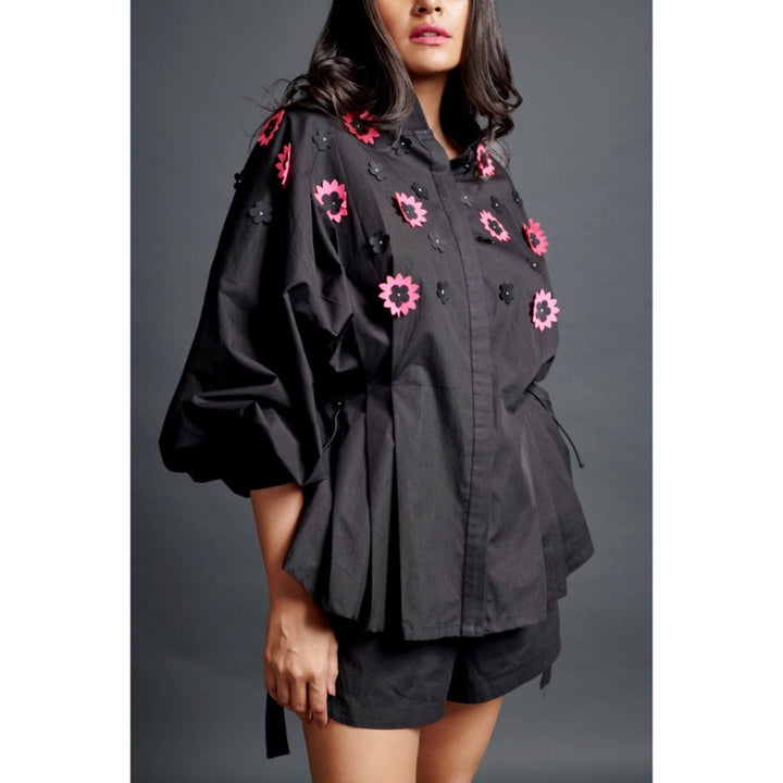 Deepika Arora Embroidered Shirt & Shorts Co-Ord Set Black (Set of 2)