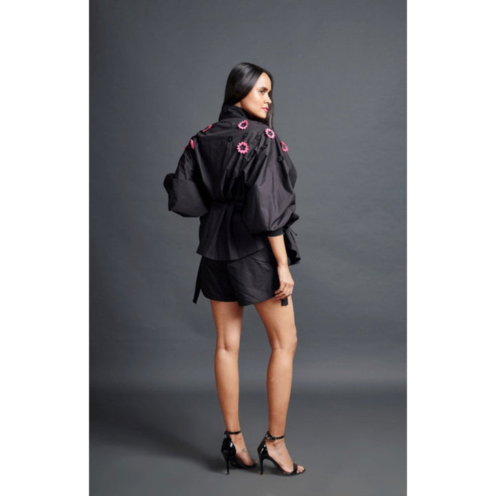 Deepika Arora Embroidered Shirt & Shorts Co-Ord Set Black (Set of 2)