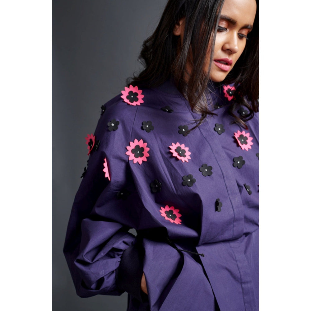 Deepika Arora Embroidered Shirt & Shorts Co-Ord Set Purple (Set of 2)