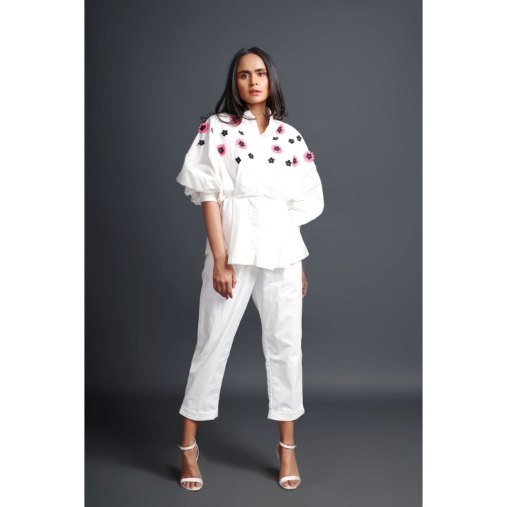 Deepika Arora Embroidered Shirt & Pant Co-Ord Set White (Set of 2)