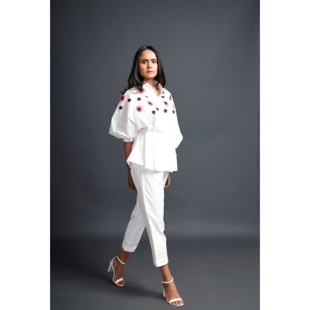 Deepika Arora Embroidered Shirt & Pant Co-Ord Set White (Set of 2)