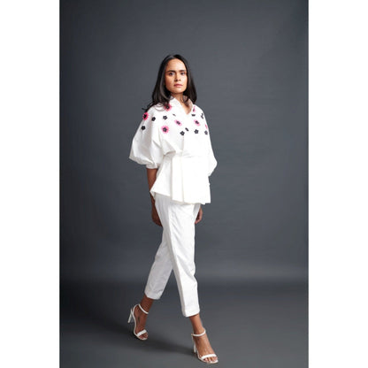 Deepika Arora Embroidered Shirt & Pant Co-Ord Set White (Set of 2)
