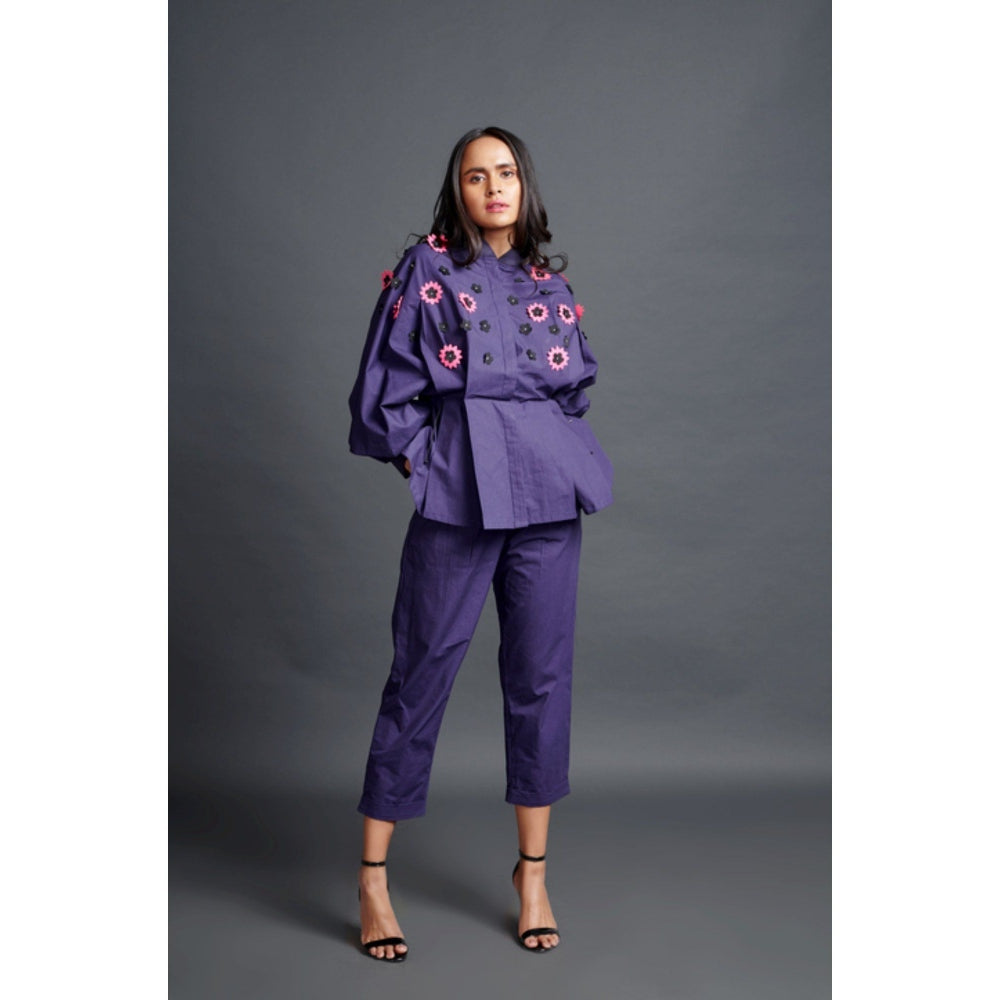 Deepika Arora Embroidered Shirt & Pant Co-Ord Set Purple (Set of 2)