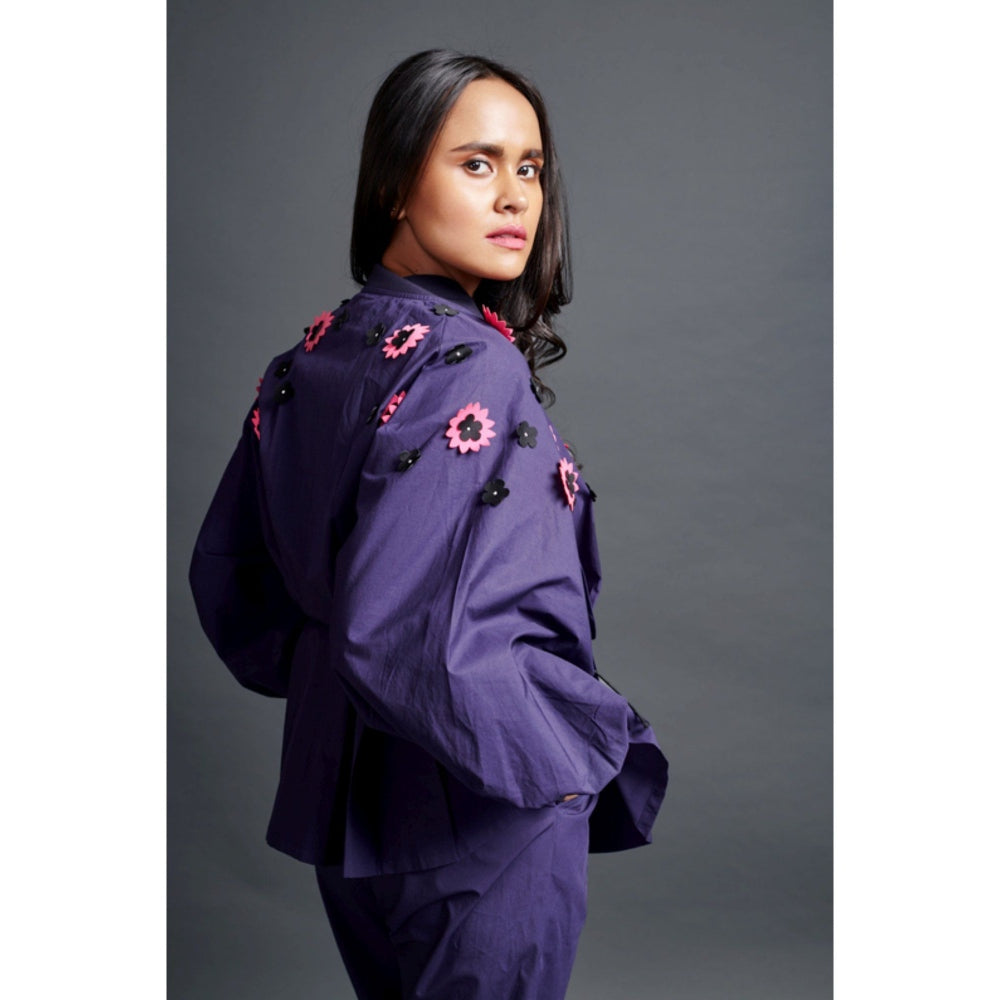 Deepika Arora Embroidered Shirt & Pant Co-Ord Set Purple (Set of 2)