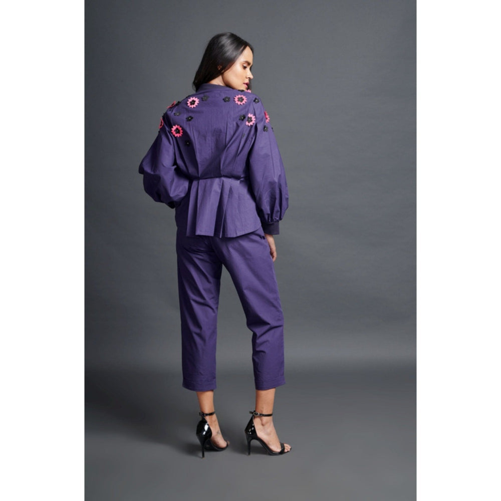 Deepika Arora Embroidered Shirt & Pant Co-Ord Set Purple (Set of 2)