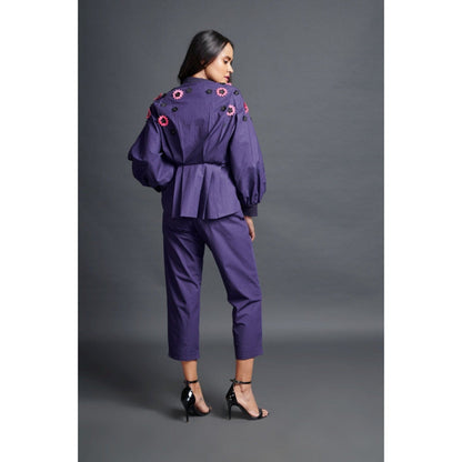 Deepika Arora Embroidered Shirt & Pant Co-Ord Set Purple (Set of 2)