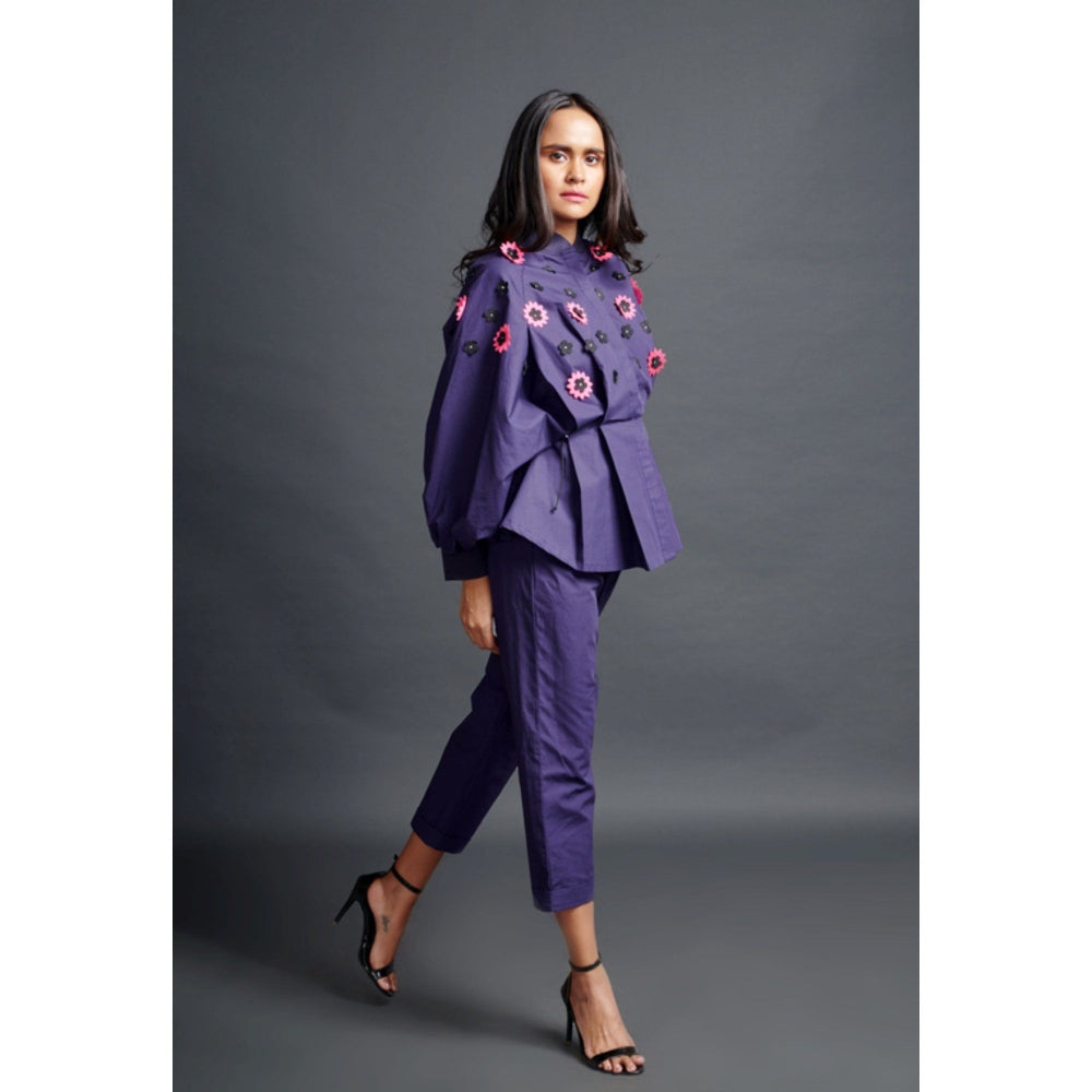 Deepika Arora Embroidered Shirt & Pant Co-Ord Set Purple (Set of 2)