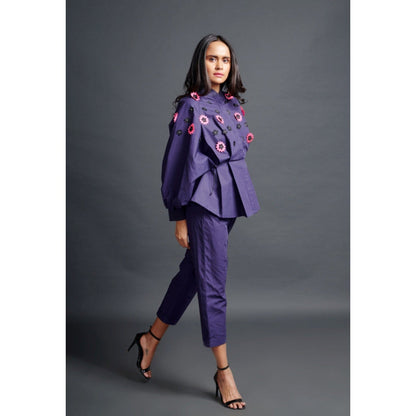 Deepika Arora Embroidered Shirt & Pant Co-Ord Set Purple (Set of 2)