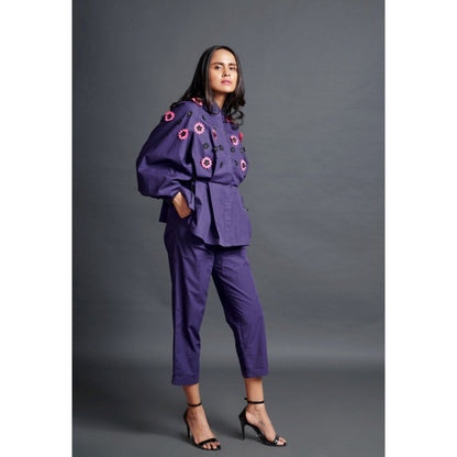 Deepika Arora Embroidered Shirt & Pant Co-Ord Set Purple (Set of 2)