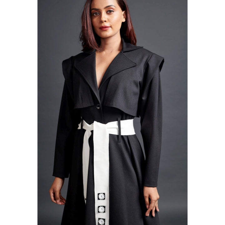 Deepika Arora Solid Jacket Dress with Belt Black (Set of 2)