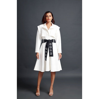Deepika Arora Solid Jacket Dress with Belt White (Set of 2)