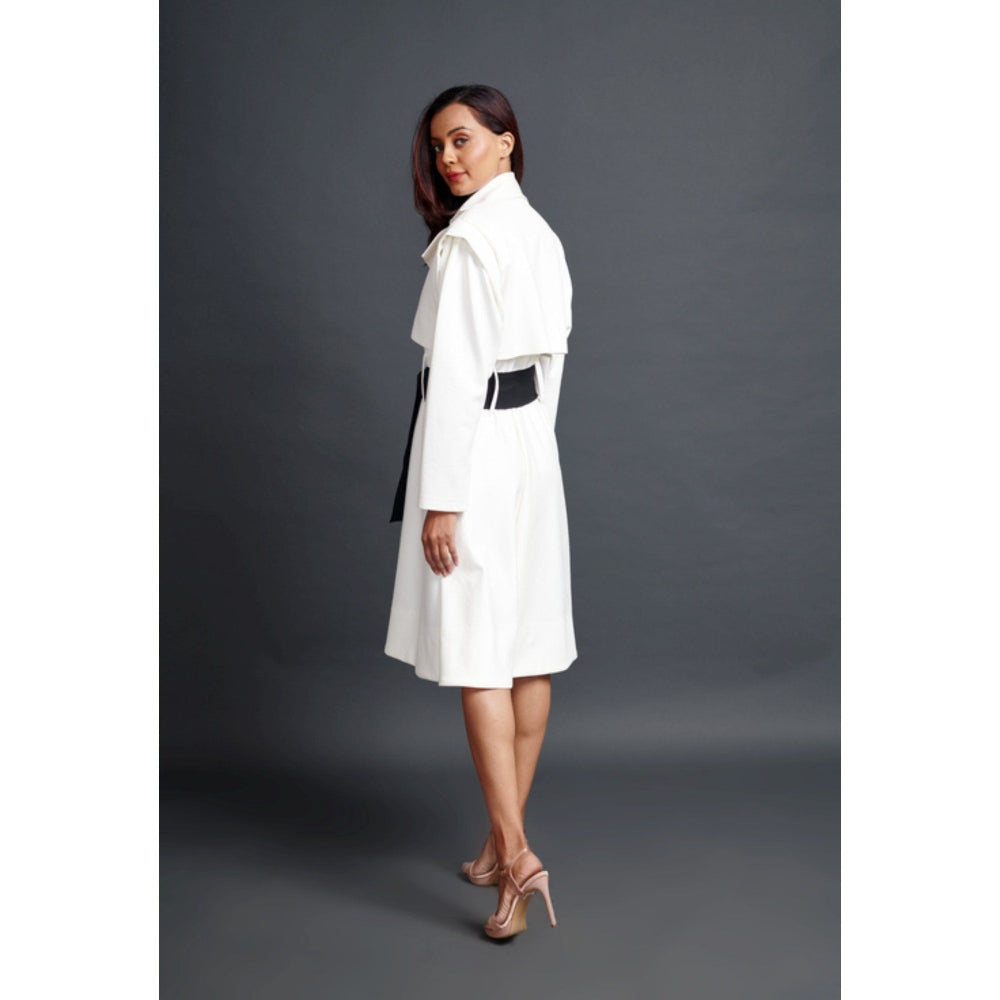 Deepika Arora Solid Jacket Dress with Belt White (Set of 2)