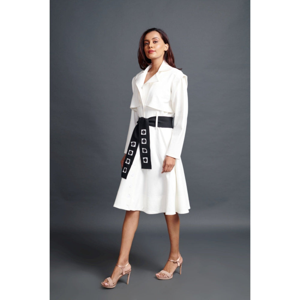 Deepika Arora Solid Jacket Dress with Belt White (Set of 2)