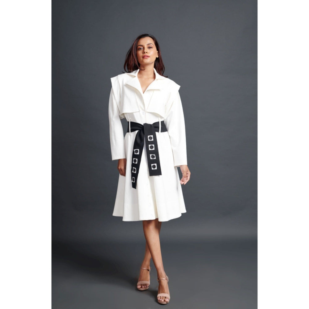 Deepika Arora Solid Jacket Dress with Belt White (Set of 2)