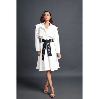 Deepika Arora Solid Jacket Dress with Belt White (Set of 2)