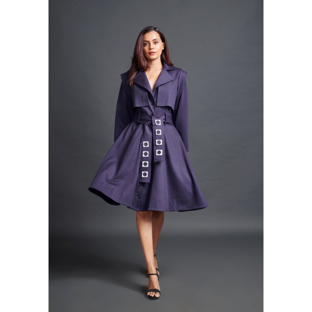 Deepika Arora Solid Jacket Dress with Belt Purple (Set of 2)