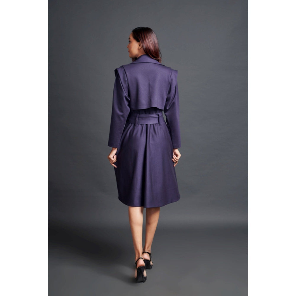 Deepika Arora Solid Jacket Dress with Belt Purple (Set of 2)