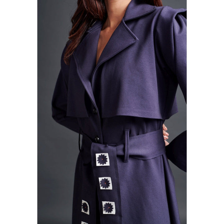 Deepika Arora Solid Jacket Dress with Belt Purple (Set of 2)
