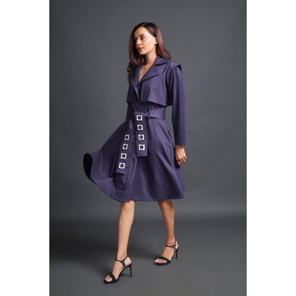 Deepika Arora Solid Jacket Dress with Belt Purple (Set of 2)