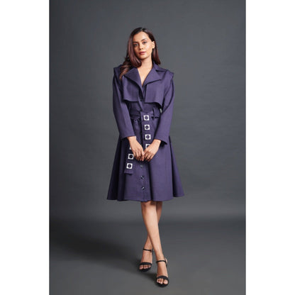 Deepika Arora Solid Jacket Dress with Belt Purple (Set of 2)