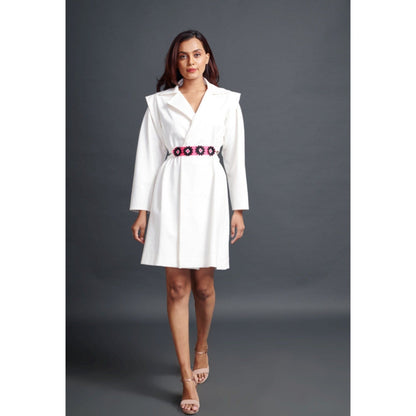 Deepika Arora Solid Mini Jacket Dress with Belt White (Set of 2)