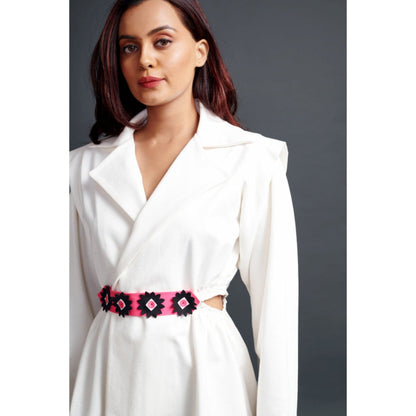 Deepika Arora Solid Mini Jacket Dress with Belt White (Set of 2)
