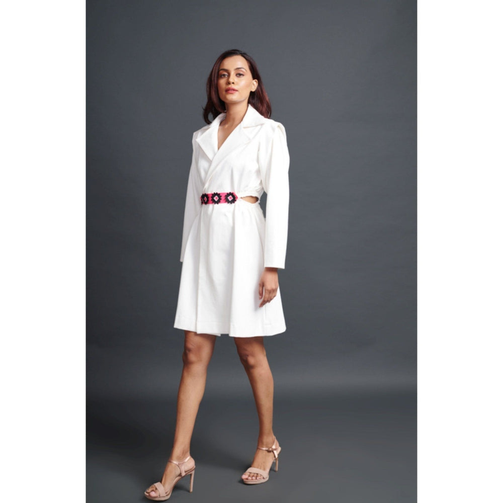 Deepika Arora Solid Mini Jacket Dress with Belt White (Set of 2)