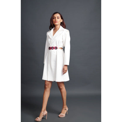 Deepika Arora Solid Mini Jacket Dress with Belt White (Set of 2)